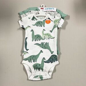 Carter's Mint Green and White Dino Print Short-Sleeve Bodysuit (3 pcs)